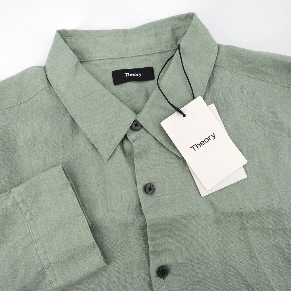 NEW Theory Irving 100% Linen Button Down Shirt Fern Green Long Sleeve Mens XL
